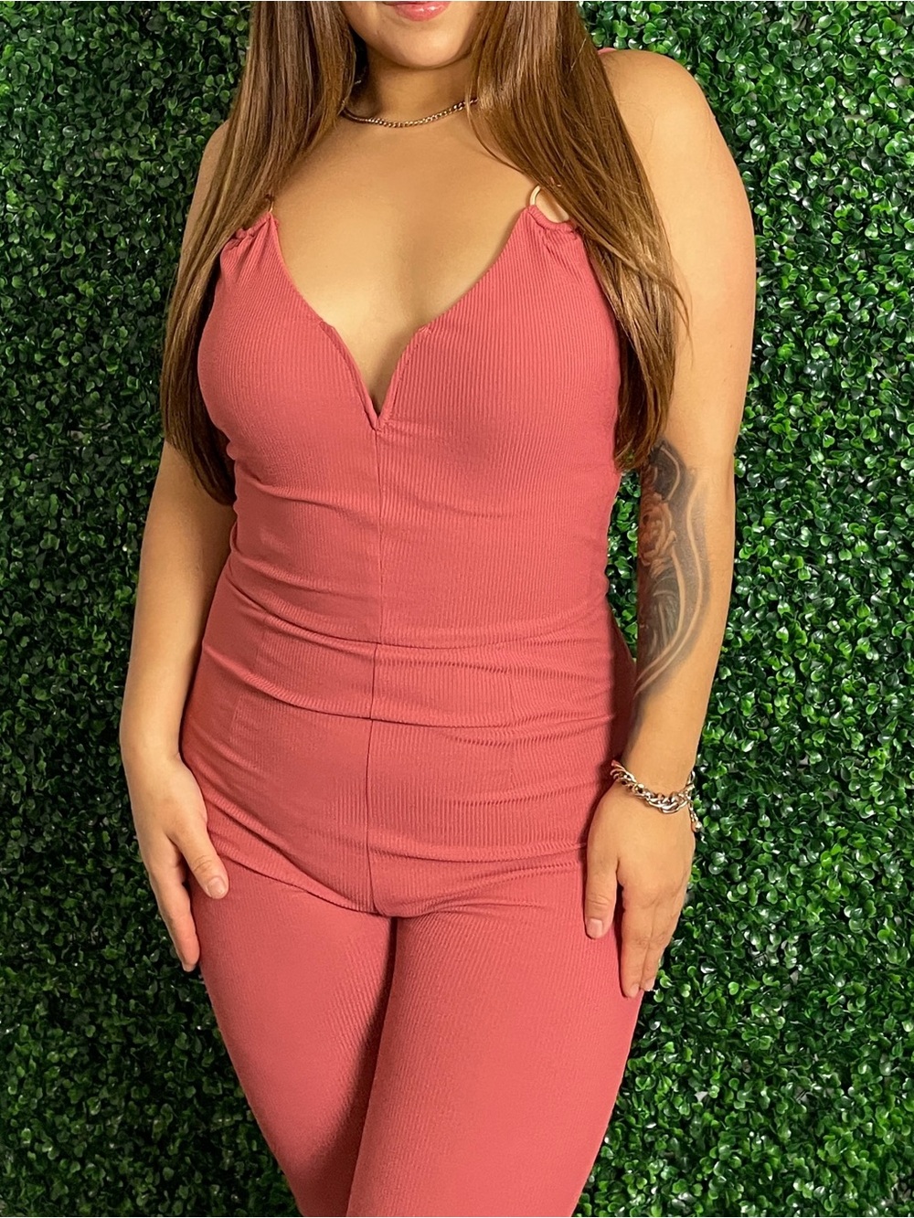 Nikibiki Coral-Rose Slim Jumpsuit with Ring Strap Detail